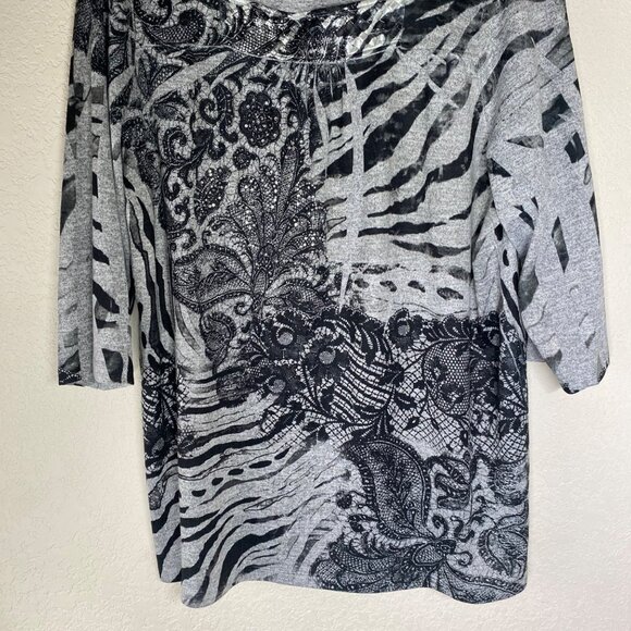 Catherines Top Womens Black & Gray14/16W Artsy Pullover Tunic - Picture 4 of 12